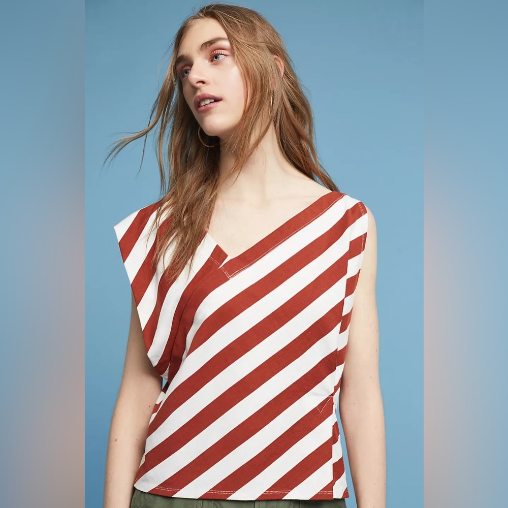 POSTMARK by ANTHROPOLOGIE NWOT Dulcina Asymmetrical Top in Brown Motif
